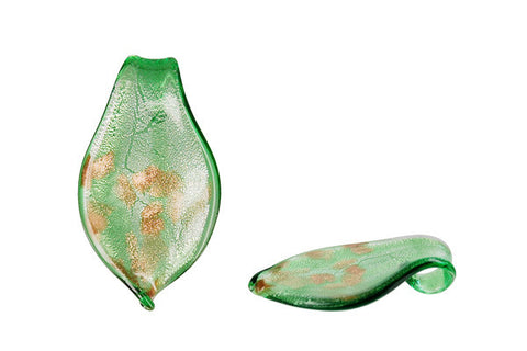 Murano Foil Glass Smooth Leaf Earrings (YHA04 Green)