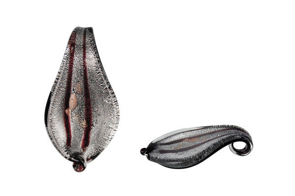 Murano Foil Glass Smooth Leaf Earrings (YHA05 Black)