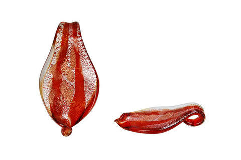Murano Foil Glass Smooth Leaf Earrings (YHA06 Red)