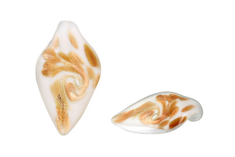 Murano Foil Glass Smooth Leaf Earrings (YHA11 White)