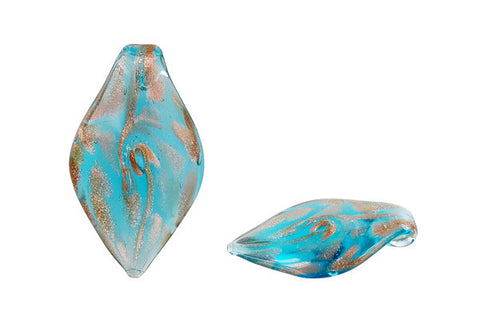 Murano Foil Glass Smooth Leaf Earrings (YHA12 Aqua)