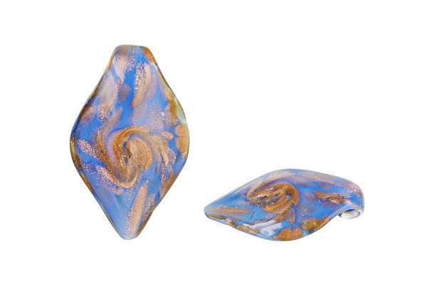 Murano Foil Glass Smooth Leaf Earrings (YHA13 Blue)