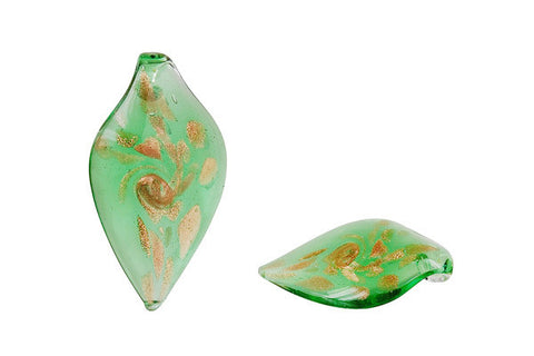 Murano Foil Glass Smooth Leaf Earrings (YHA14 Green)
