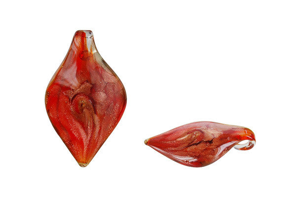 Murano Foil Glass Smooth Leaf Earrings (YHA16 Red)