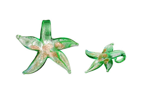 Murano Foil Glass Star Earrings (S06 Green)