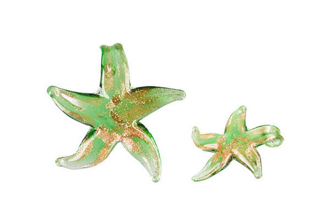 Murano Foil Glass Star Earrings (S16 Green)