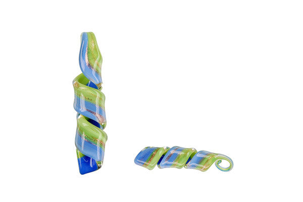 Murano Foil Glass Twist Earrings (YHA01 Green and Light Blue)