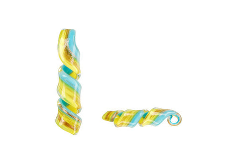 Murano Foil Glass Twist Earrings (YHA08 Yellow and Light Blue)