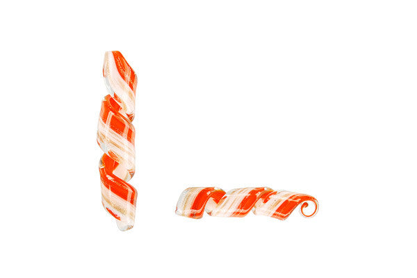 Murano Foil Glass Twist Earrings (YHA09 Orange and White)