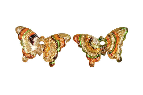 Murano Foil Glass Butterfly Earrings (YHA13 Amber)