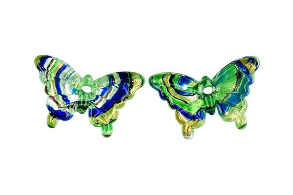 Murano Foil Glass Butterfly Earrings (YHA14 Green)