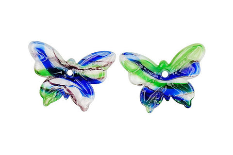 Murano Foil Glass Butterfly Earrings (YHA21 Blue and Green)