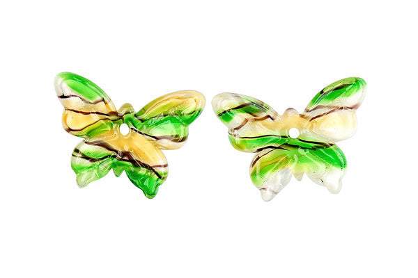 Murano Foil Glass Butterfly Earrings (YHA22 Green and Yellow )