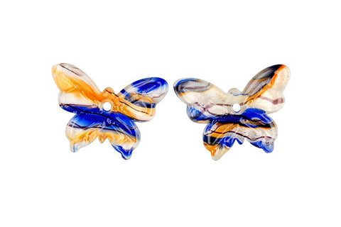 Murano Foil Glass Butterfly Earrings (YHA23 Blue and Orange)