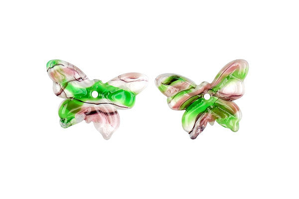 Murano Foil Glass Butterfly Earrings (YHA24 Green and Purple)