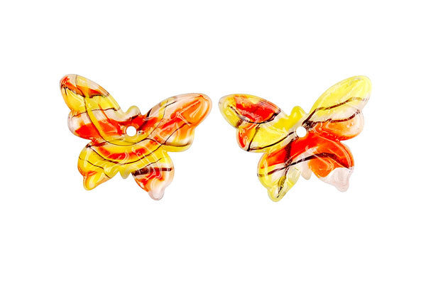 Murano Foil Glass Butterfly Earrings (YHA26 Yellow and Orange)