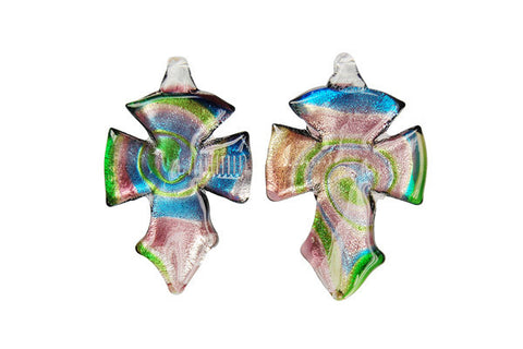 Murano Foil Glass Cross Earrings (YHA01 Purple)