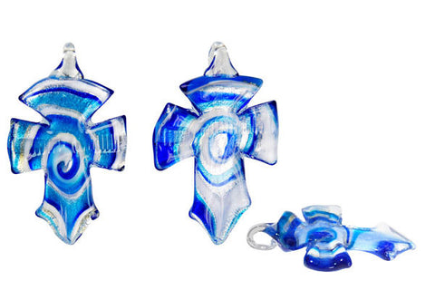Murano Foil Glass Cross Earrings (YHA03 Blue)