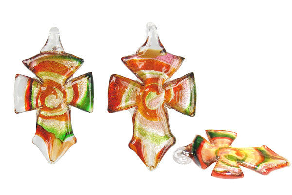 Murano Foil Glass Cross Earrings (YHA04 Amber)