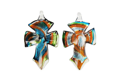 Murano Foil Glass Cross Earrings (YHA05 Black)