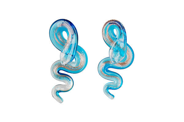 Murano Foil Glass Snake Earrings (Aqua)