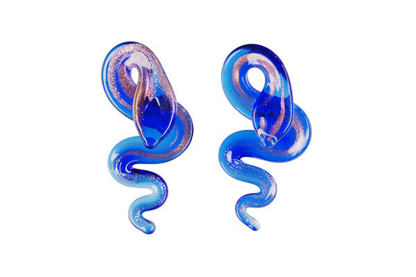 Murano Foil Glass Snake Earrings (Blue)