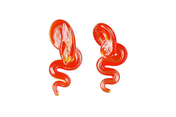 Murano Foil Glass Snake Earrings (Red)