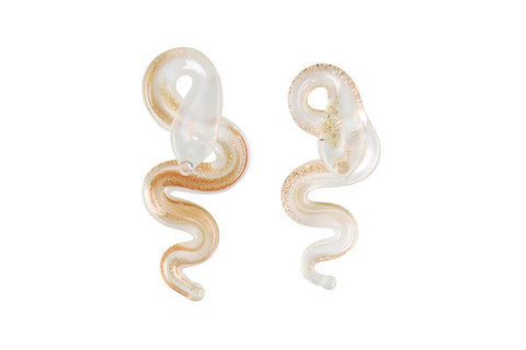 Murano Foil Glass Snake Earrings (White)