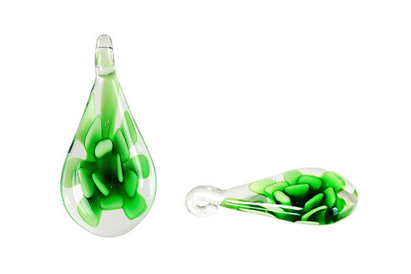 Murano Foil Glass Briolette Flower Earrings (Green)