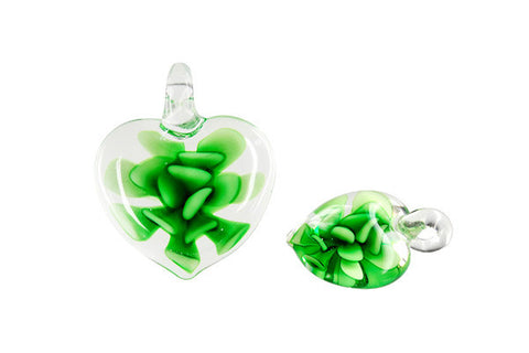 Murano Foil Glass Heart Flower Earrings (Green)