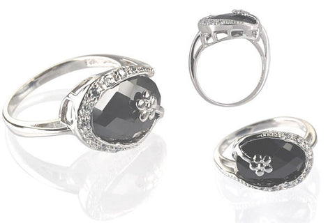 Cubic Zirconia Sterling Silver Black Oval Cocktail
