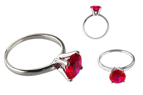 Cubic Zirconia Sterling Silver Ruby Red Round Solitaire
