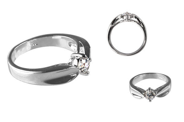 Cubic Zirconia Sterling Silver Clear Round Solitaire