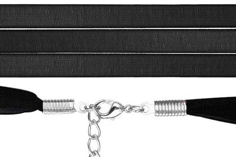 Organza Ribbon Necklace, Black, Silver-Plated Clasp