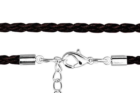 Leather Necklace, Braided, Brown with Silver-Plated Clasp