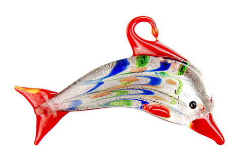 Pendant Murano Foil Glass Dolphins (XDB01 Red)