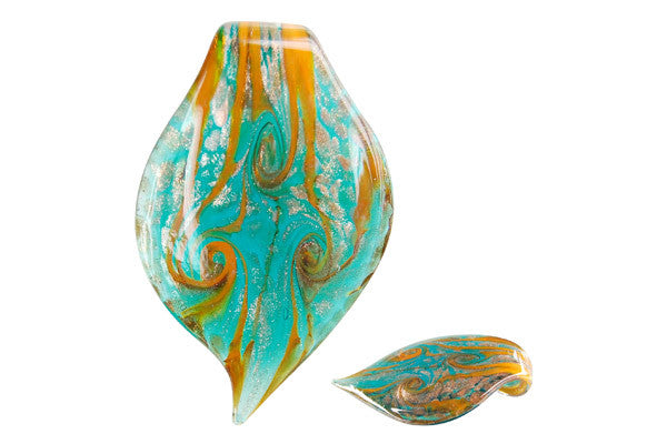Pendant Murano Foil Glass Leaf Style I (YH03 Aqua)