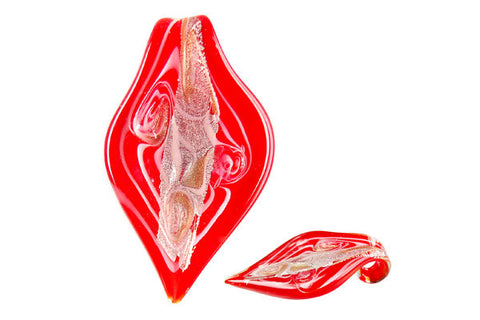 Pendant Murano Foil Glass Leaf Style G (YH02 Red)