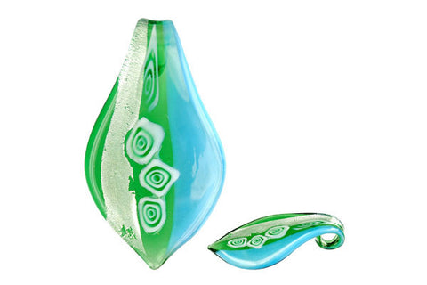 Pendant Murano Foil Glass Smooth Leaf (YHD05 Green and Sky Blue)