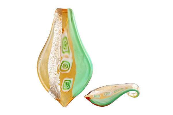 Pendant Murano Foil Glass Smooth Leaf (YHD06 Amber and Light Green)