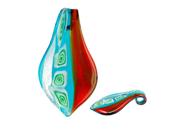Pendant Murano Foil Glass Smooth Leaf (YHD03 Red and Aqua)