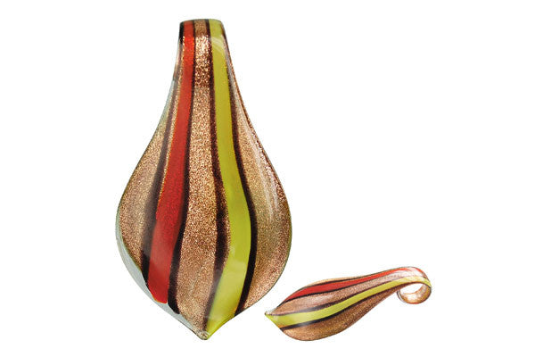 Pendant Murano Foil Glass Smooth Leaf (YHC05 Red and Yellow)