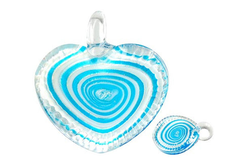 Pendant Murano Foil Glass Twisted Flat Heart (YHA02 Aqua)