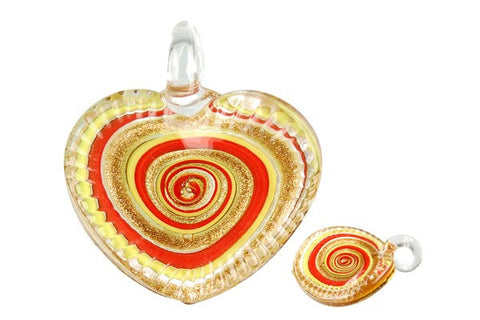 Pendant Murano Foil Glass Twisted Flat Heart (YHA03 Amber)