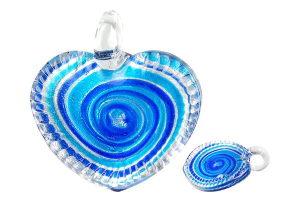 Pendant Murano Foil Glass Twisted Flat Heart (YHA06 Blue)