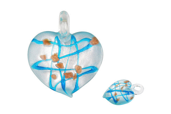 Pendant Murano Foil Glass Heart Style B (X-01 Aqua)