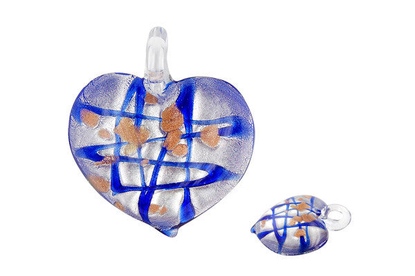 Pendant Murano Foil Glass Heart Style B (X-02 Blue)