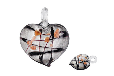 Pendant Murano Foil Glass Heart Style B (X-04 Black)