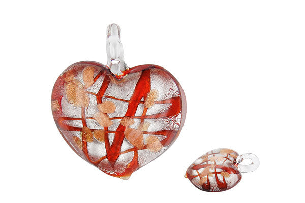 Pendant Murano Foil Glass Heart Style B (X-05 Red)