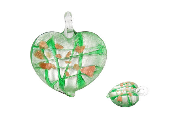 Pendant Murano Foil Glass Heart Style B (X-06 Green)